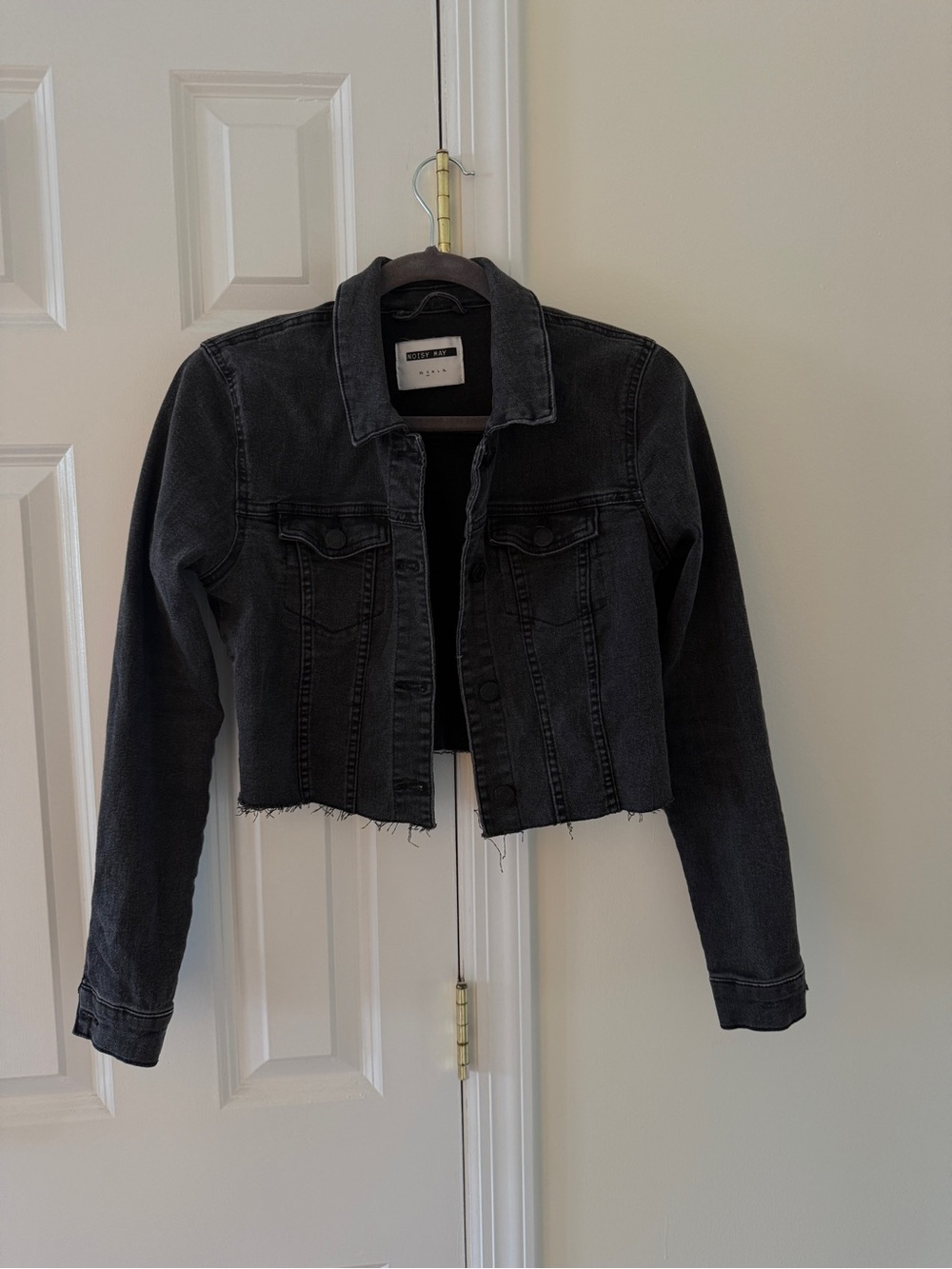 Black Washed Denim Jacket - Noisy May Size S Raw Edge